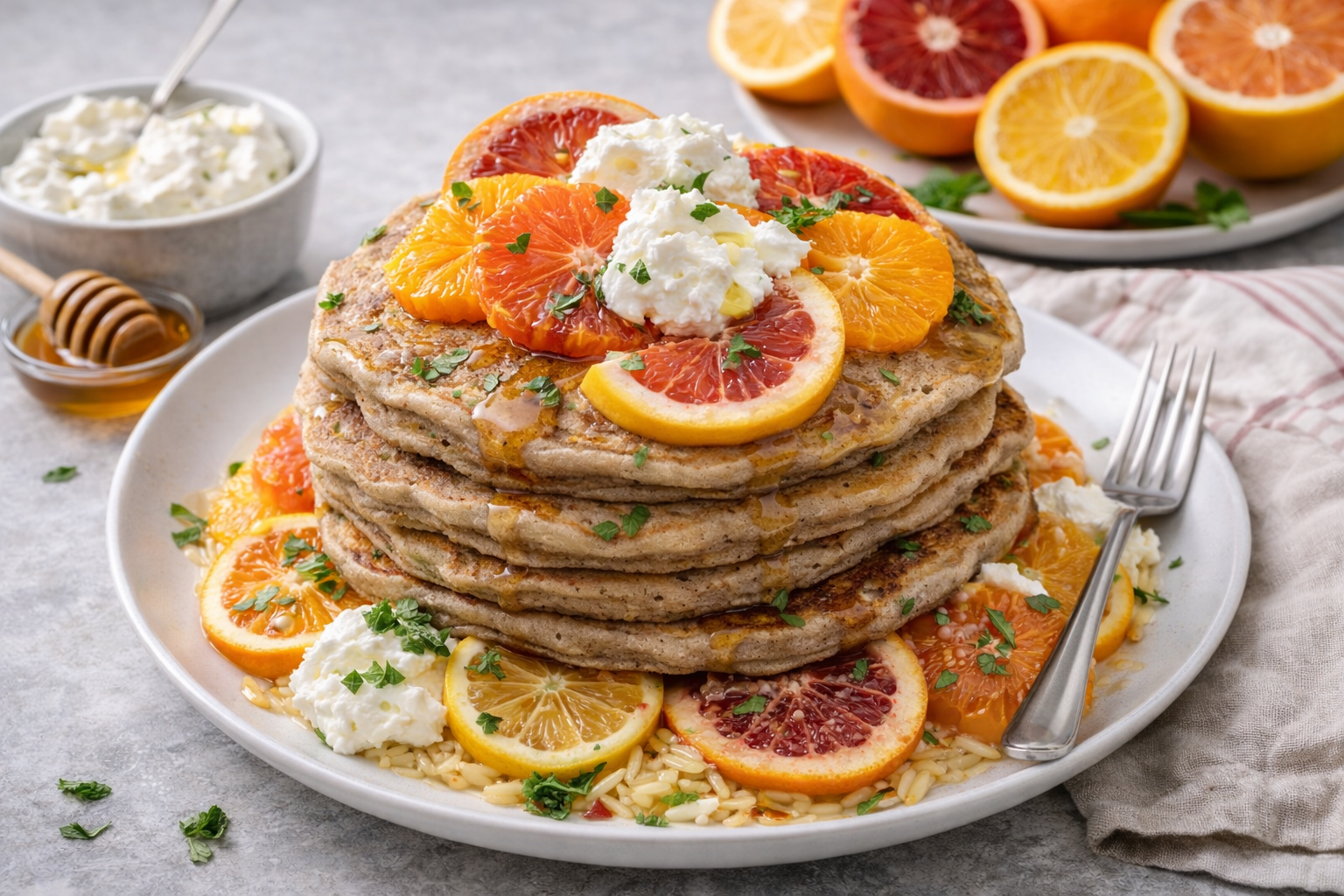 Winter Citrus Ricotta Buckwheat Pancakes